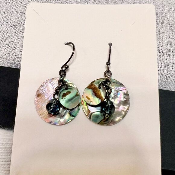 Vintage Abalone Shell Earrings, Abalone Jewelry, Dangle Shell Earring - Picture 1 of 10